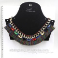 EU and USA design exaggerated style statement necklace with tassel, iron chain necklace with colorfull stones